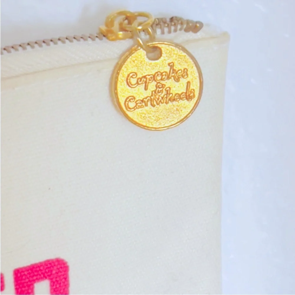 CUPCAKES & CARTWHEELS “Feeling Excited” Canvas Zipper Cosmetics Makeup Bag